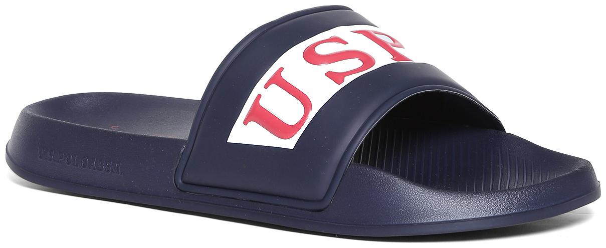 

U S Polo Assn Blue Embossed Brand Strap Slides