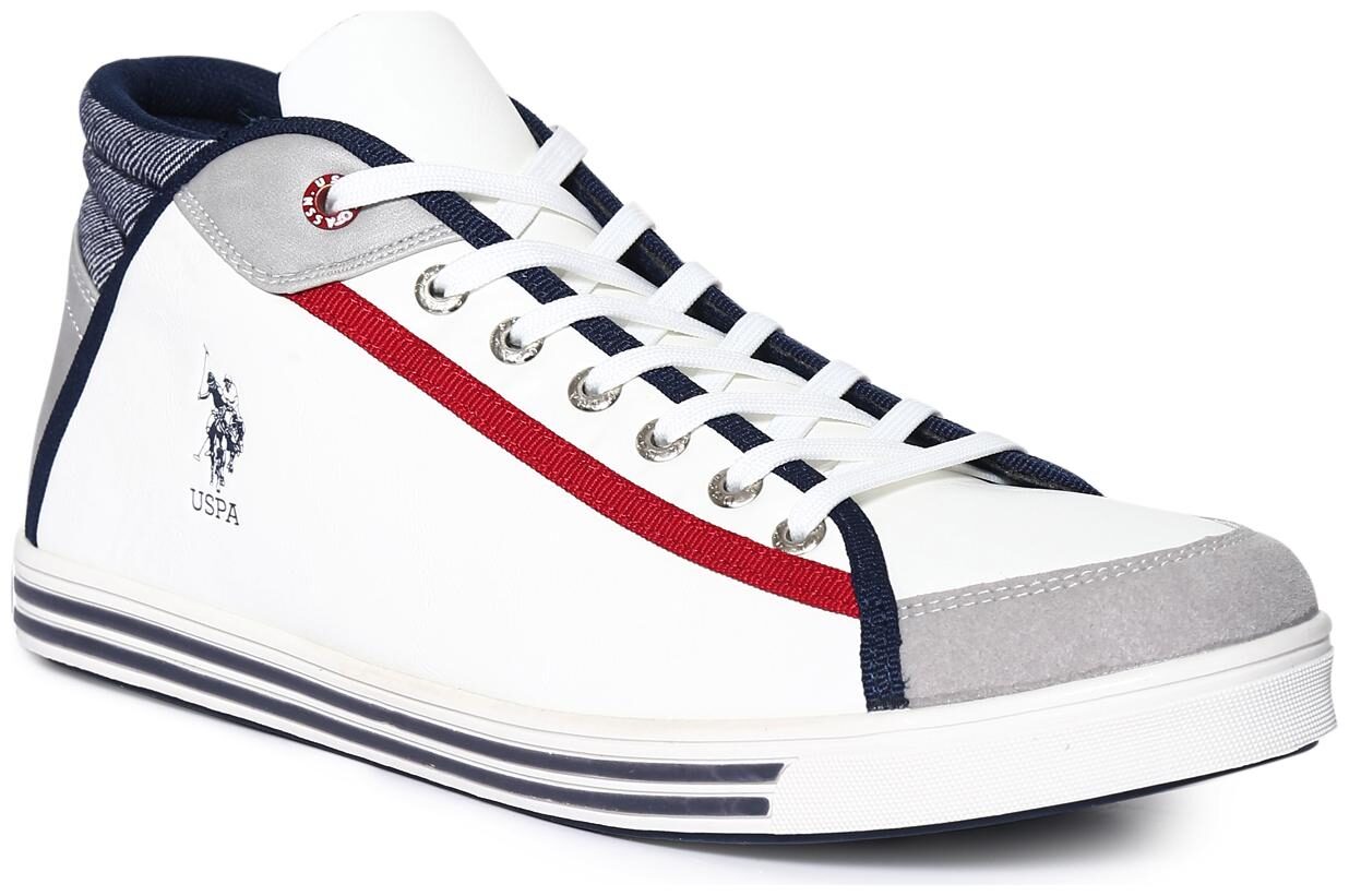 

U S Polo Assn White Mid Top Panelled Sneakers Men White Sneakers