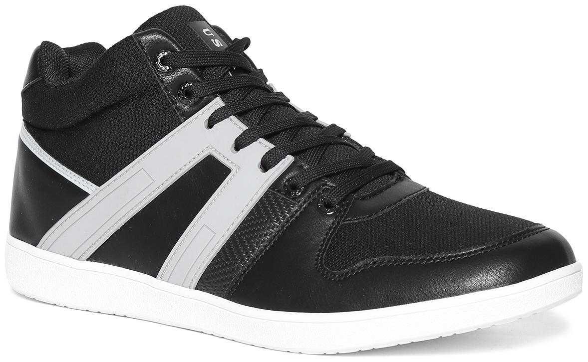 

U S Polo Assn Black Knit Panel Mid Top Sneakers Men Black Sneakers