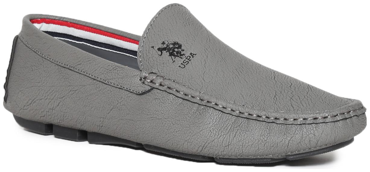 

U S Polo Assn Men Grey Loafers - GREY TEXTURED LEATHER LOAFERS - 2531923107