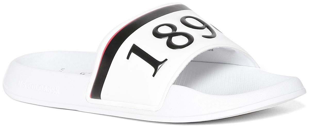 

U S Polo Assn White Embossed Strap Solid Slides