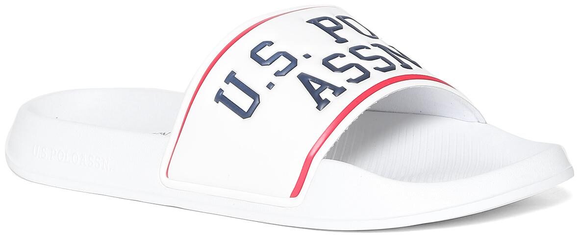

U S Polo Assn White Embossed Strap Open Toe Slides
