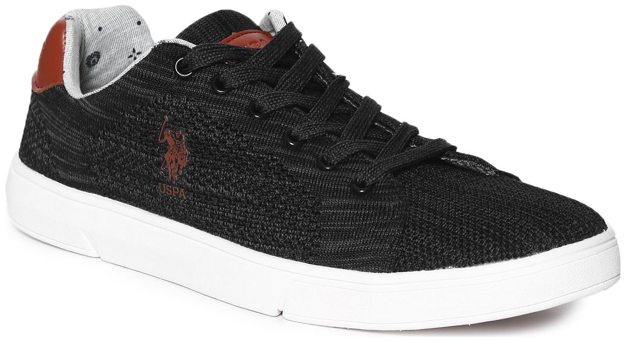 

U S Polo Assn Black Round Toe Knit Sneakers Men Black Sneakers