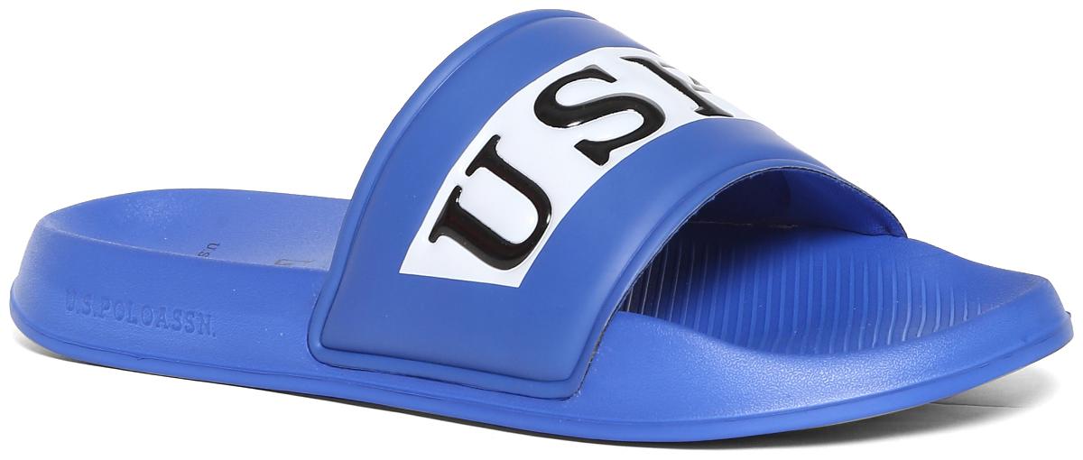 

U S Polo Assn Blue Embossed Brand Strap Slides