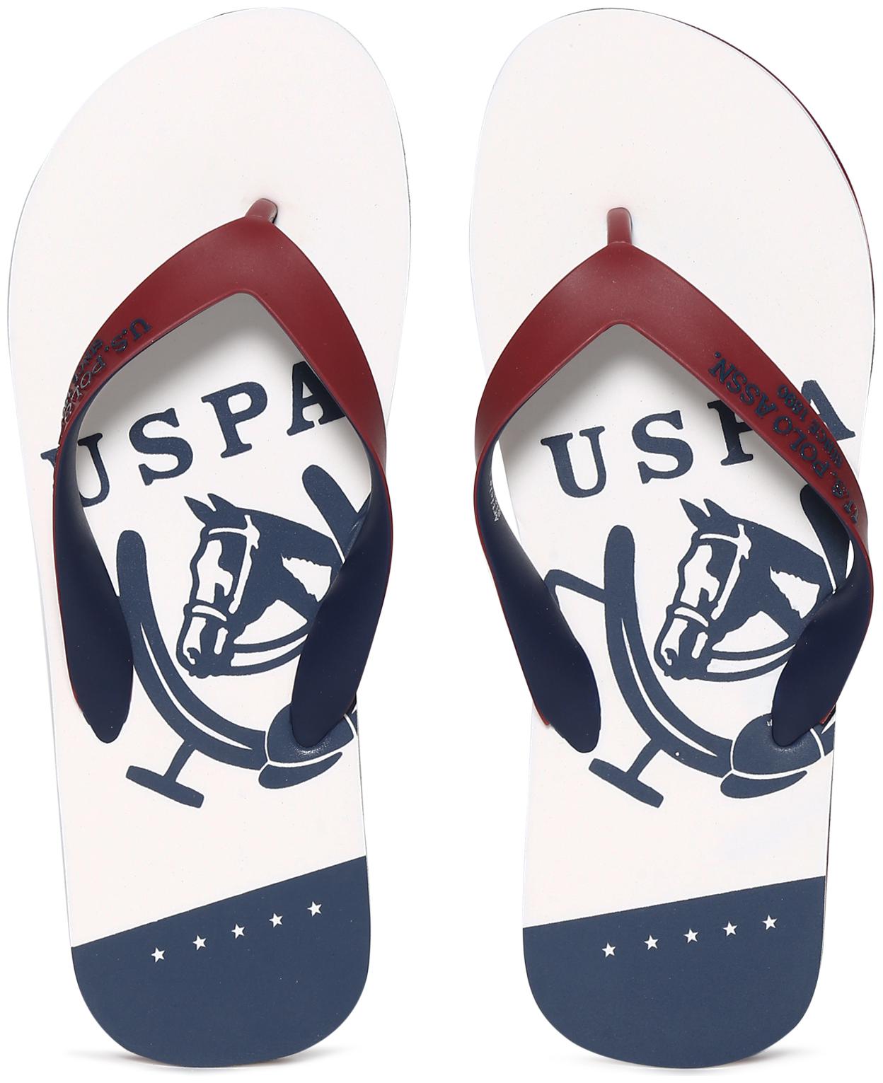 

U S Polo Assn White Brand Print V-Strap Flip Flops