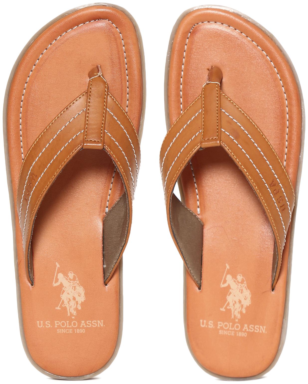 

U S Polo Assn Brown Broad V-Strap Solid Flip Flops