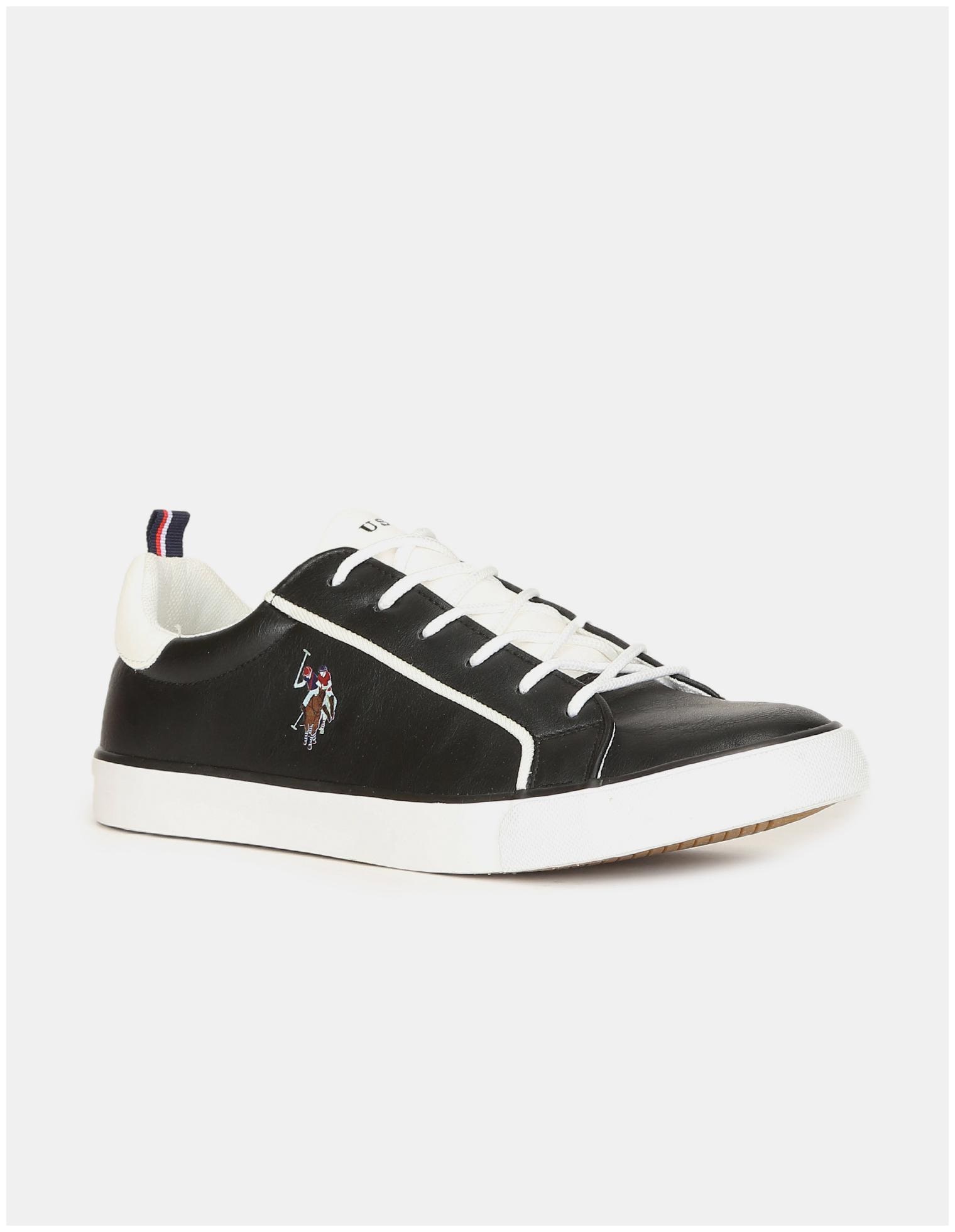 

U S Polo Assn Black Round Toe Lace Up Sneakers Men Black Sneakers