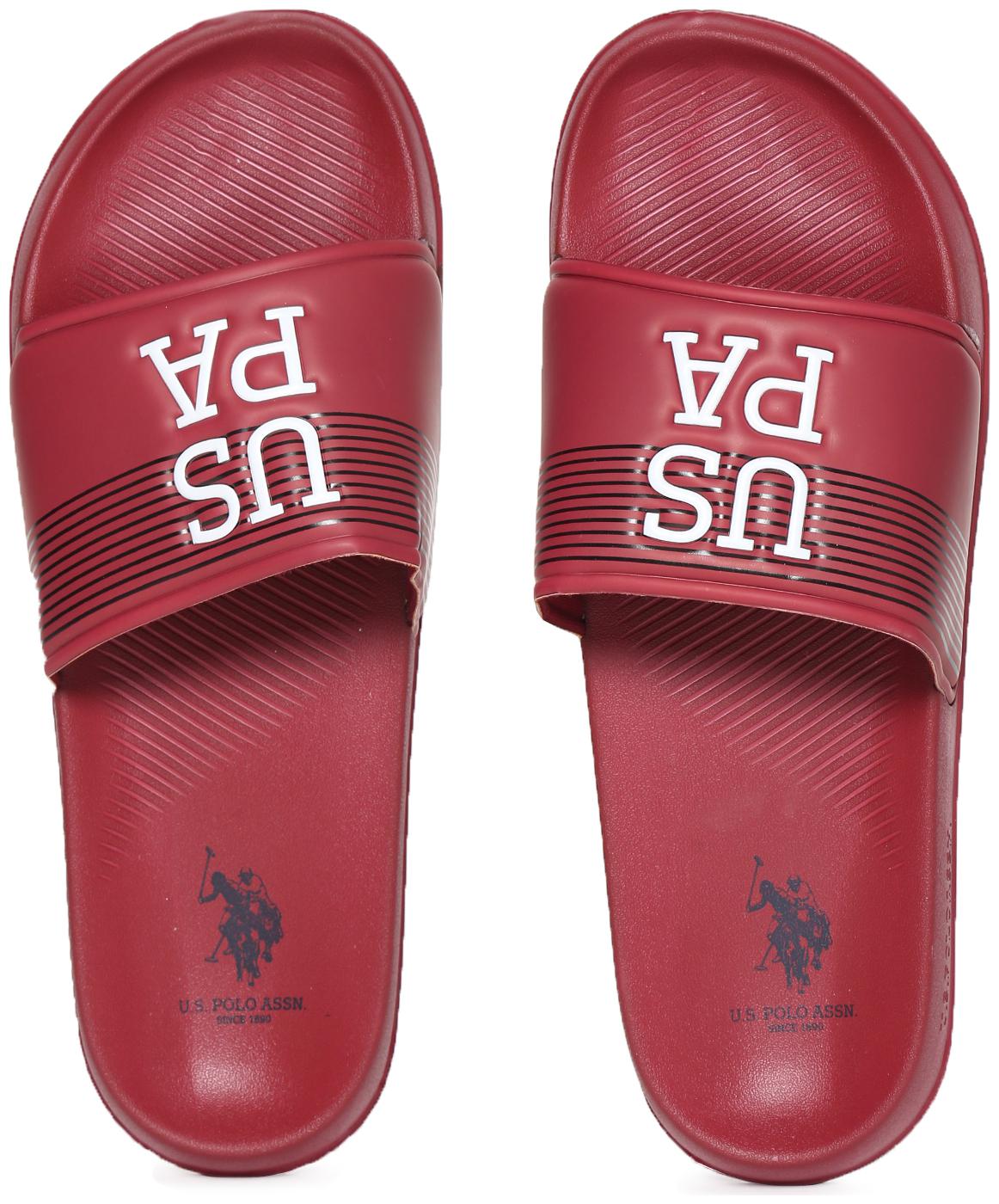 

U S Polo Assn PU Red Flipflop For Men(Red Embossed Midfoot Strap Slides)