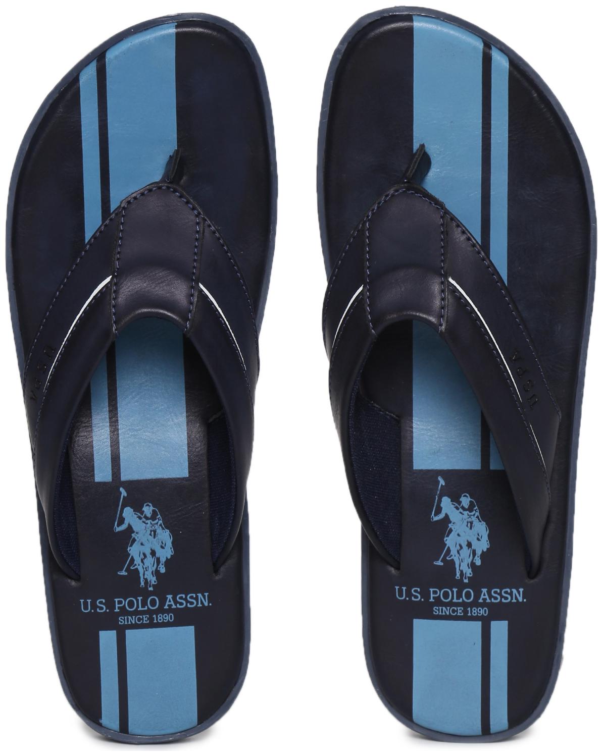 

U S Polo Assn PU Blue Flipflop For Men(Blue Broad V-Strap Printed Flip Flops)