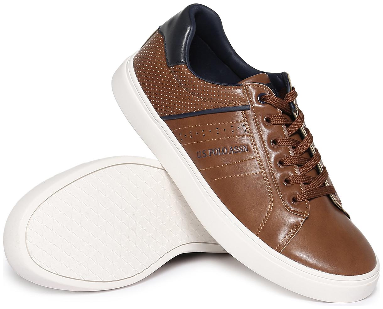 

U S Polo Assn Contrast Sole Perforated Sneakers Men Brown Sneakers