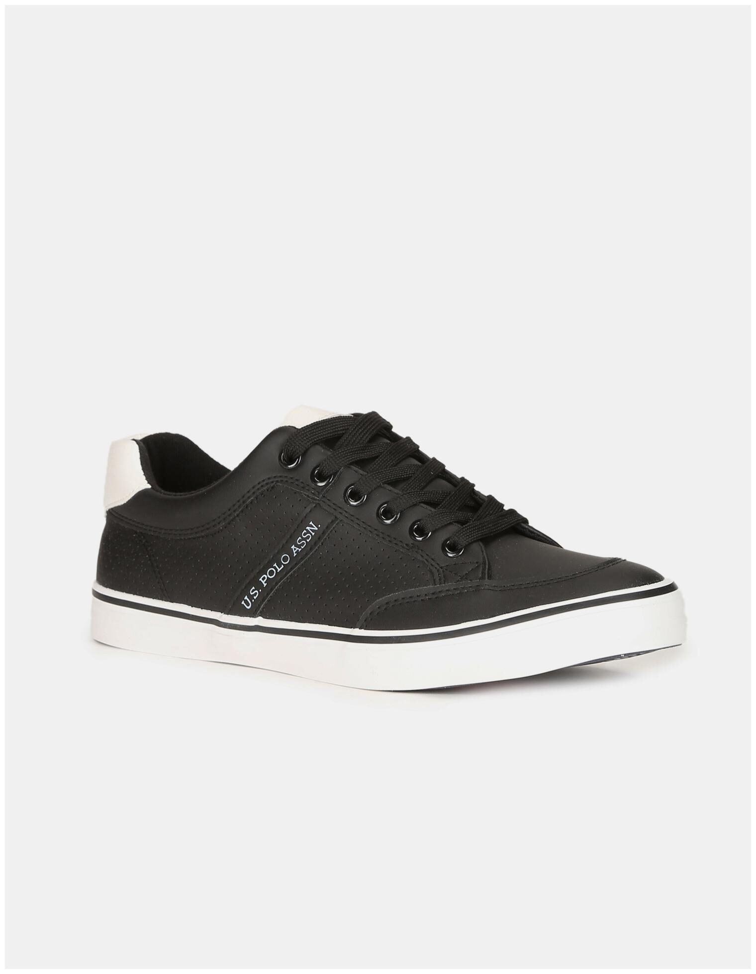 

U S Polo Assn Men Black Contrast Sole Perforated Sneakers Men Black Classic Sneakers - 2531913205