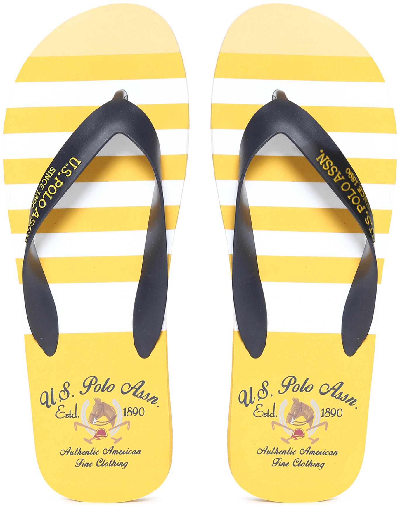 

U S Polo Assn Yellow V-Strap Striped Flip Flops
