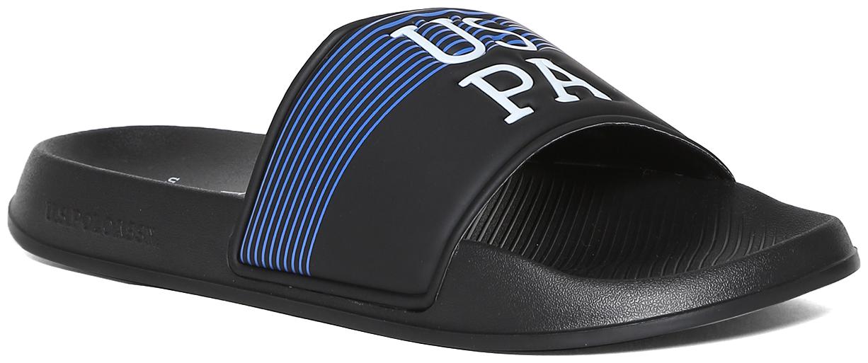 

U S Polo Assn Black Striped Vamp Strap Slides
