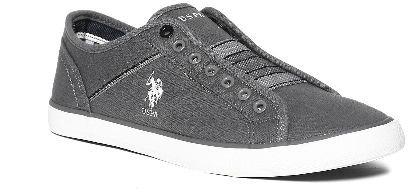 

U S Polo Assn Grey Chevron Pattern Canvas Slip On Sneakers Men Grey Sneakers