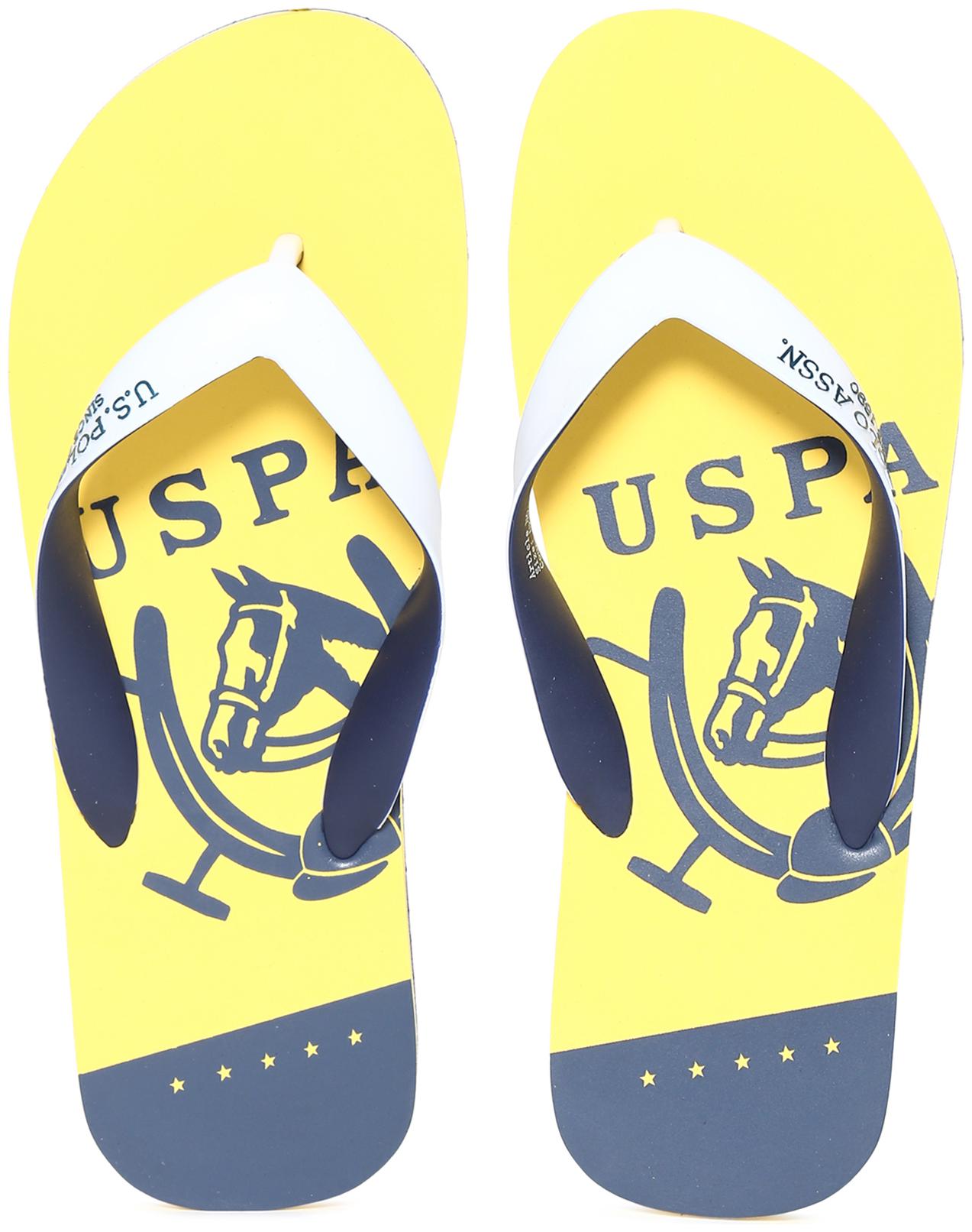 

U S Polo Assn Yellow Brand Print V-Strap Flip Flops