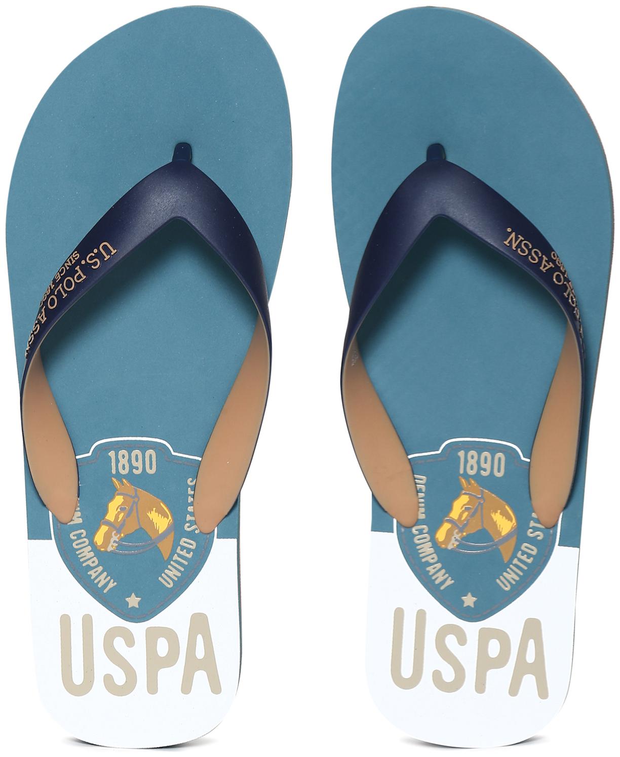 

U S Polo Assn Blue Brand Print V-Strap Flip Flops