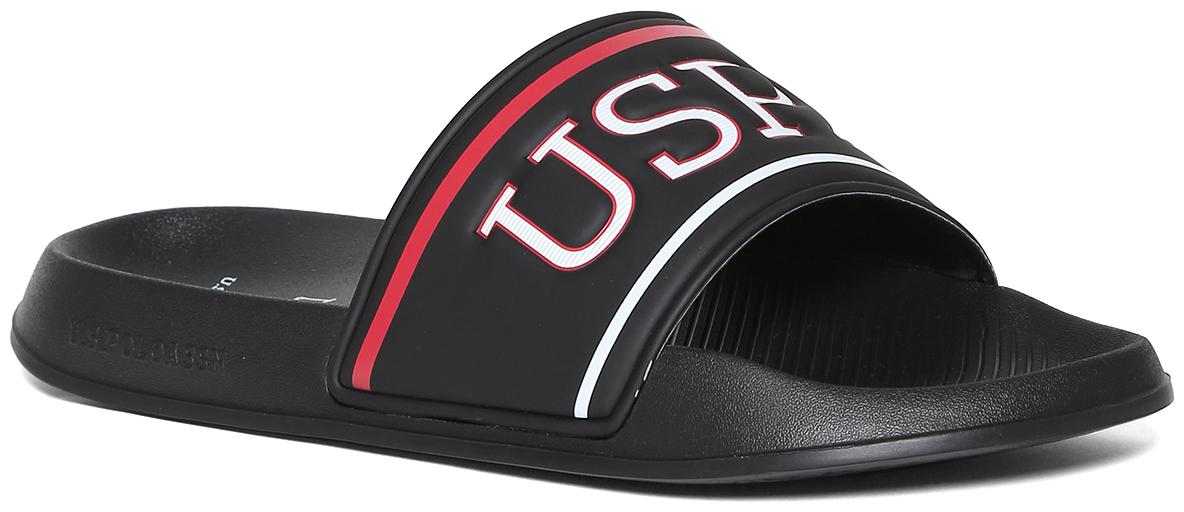 

U S Polo Assn Black Open Toe Strap Print Slides