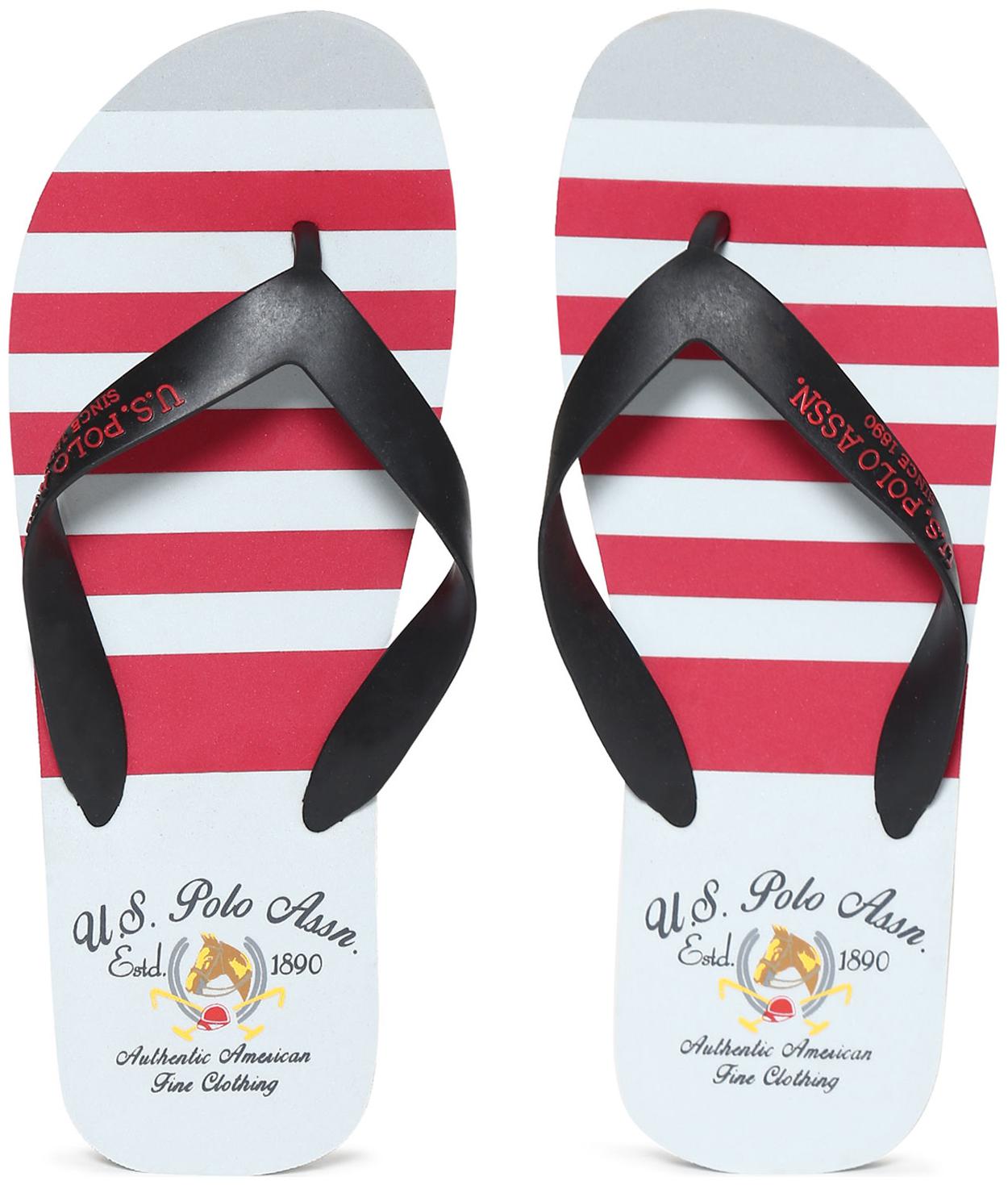 

U S Polo Assn Grey V-Strap Striped Flip Flops