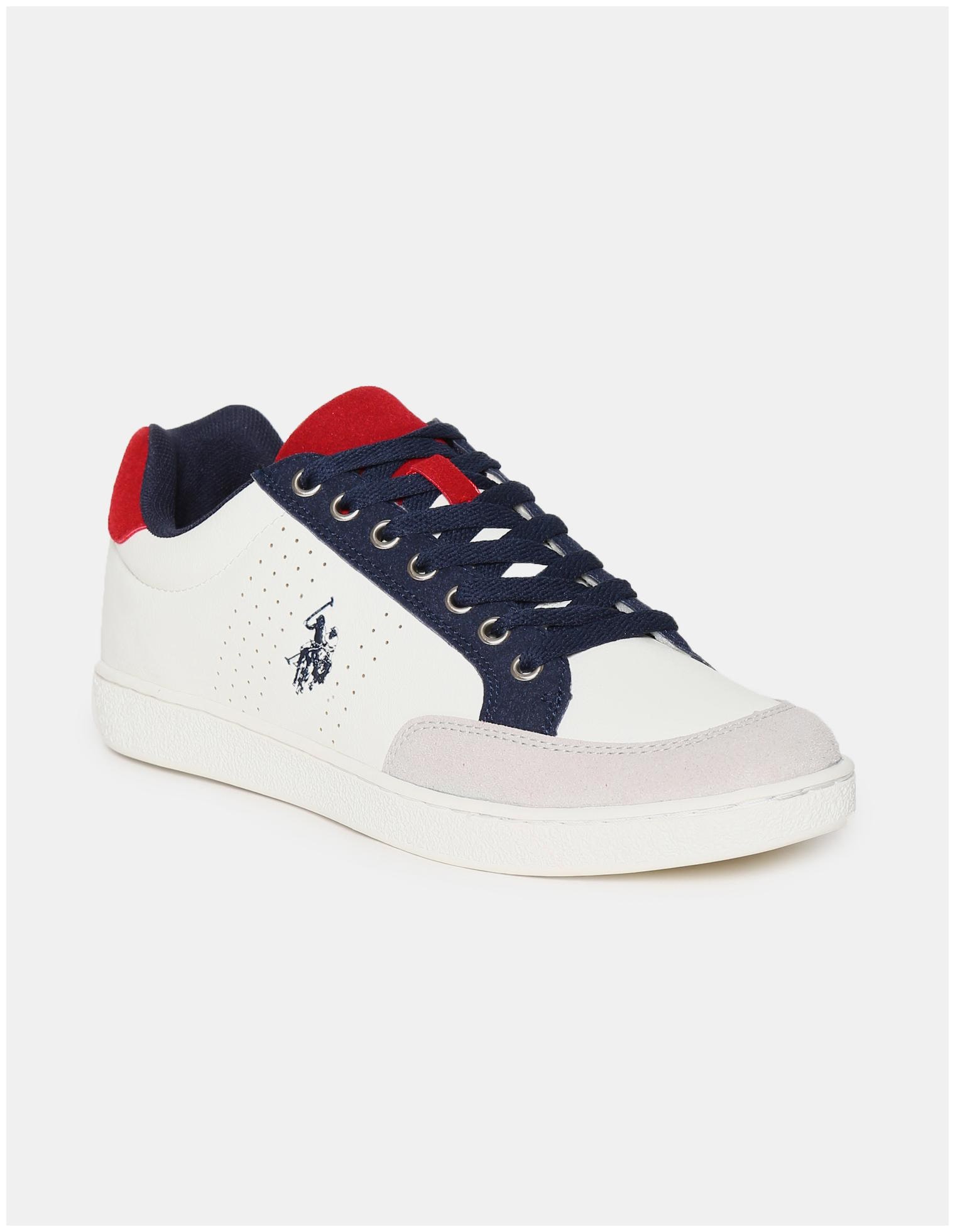 

U S Polo Assn Off-White And Navy Panelled Low Top Sneakers Men White Slip-On Sneakers - 2532001098