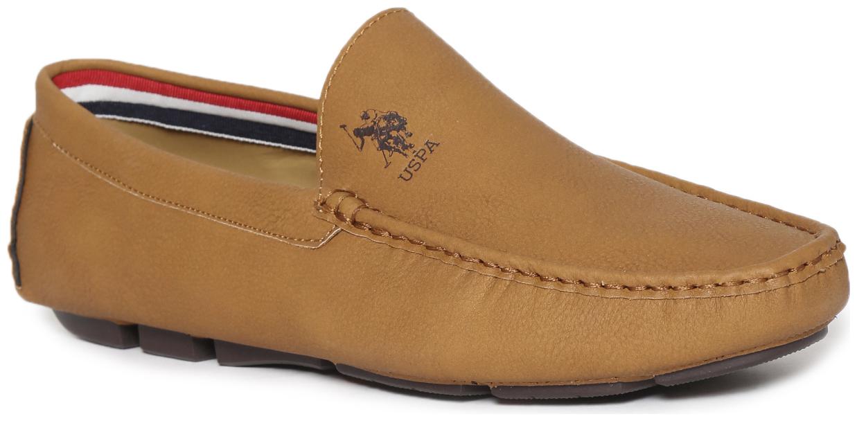 

U S Polo Assn Men Brown Loafers - BROWN ROUND TOE TEXTURED LOAFERS - 2531923119