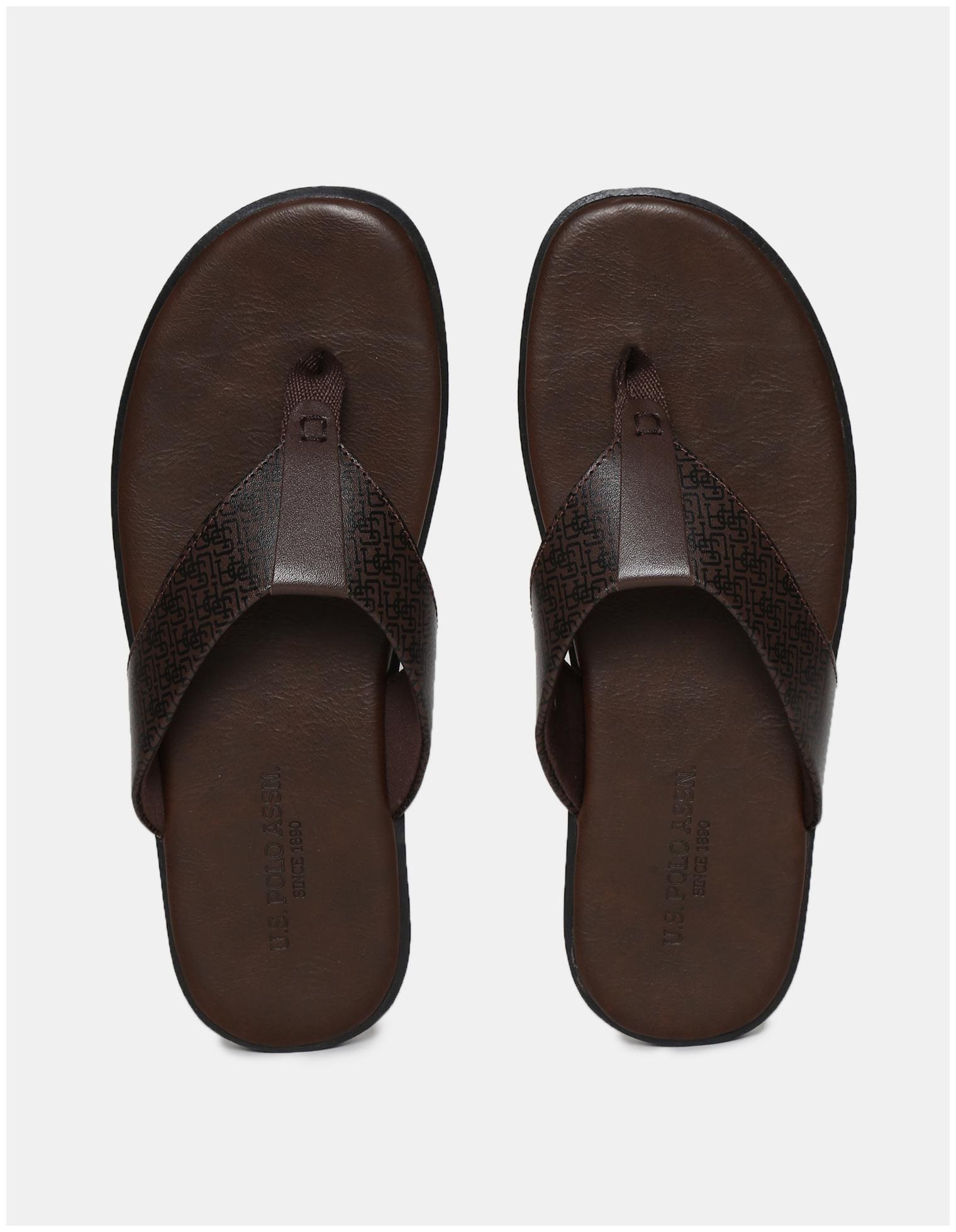 

U S Polo Assn Brown Printed V-Strap Leather Sandals