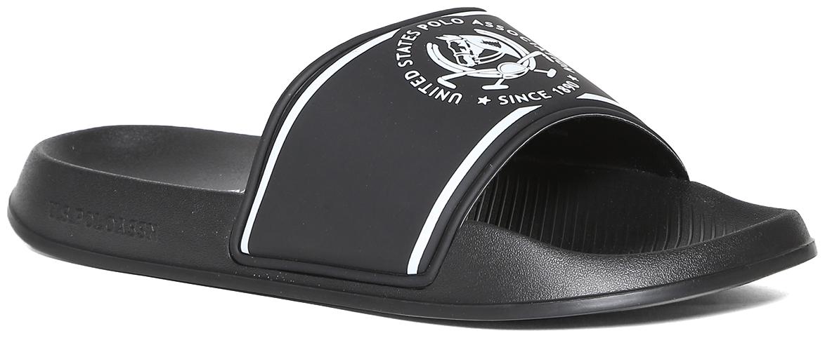 

U S Polo Assn Black Open Toe Strap Print Slides