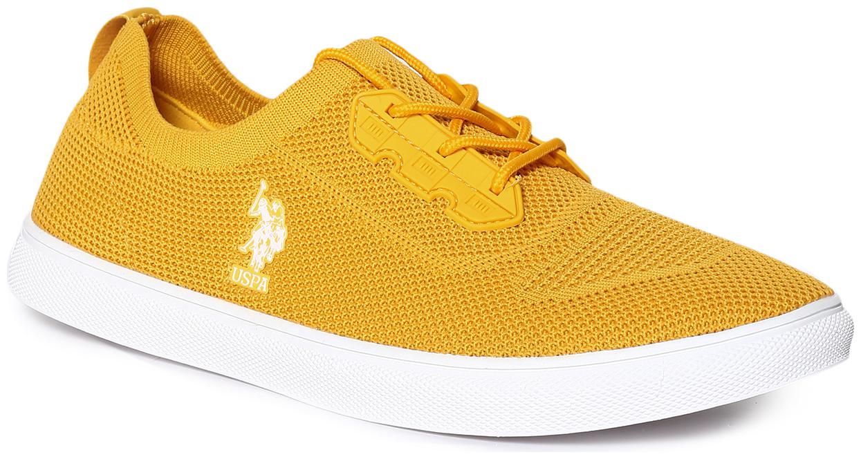 

U S Polo Assn Yellow Knit Upper Lace Up Sneakers Men Yellow Sneakers