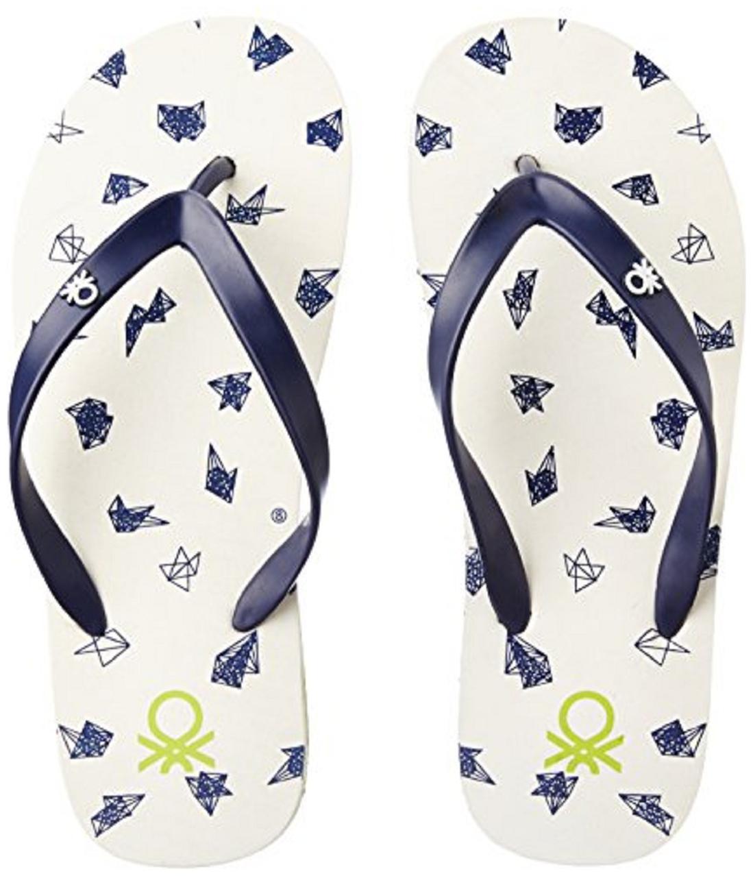 

United Colors Of Benetton Men White Navy Blue Flip-Flops - 1 Pair