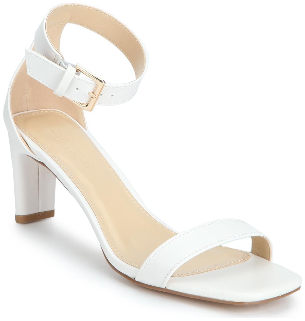 

White PU Ankle Strap Low Slim Block Heels