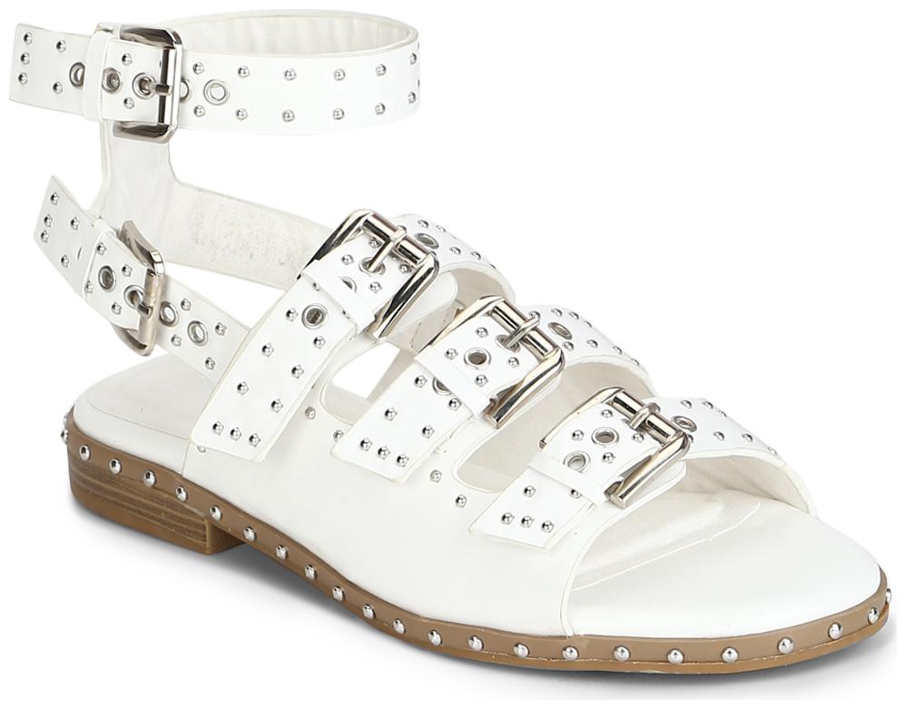 

Truffle Collection White PU Multiple Buckle Studded Flat Sandals