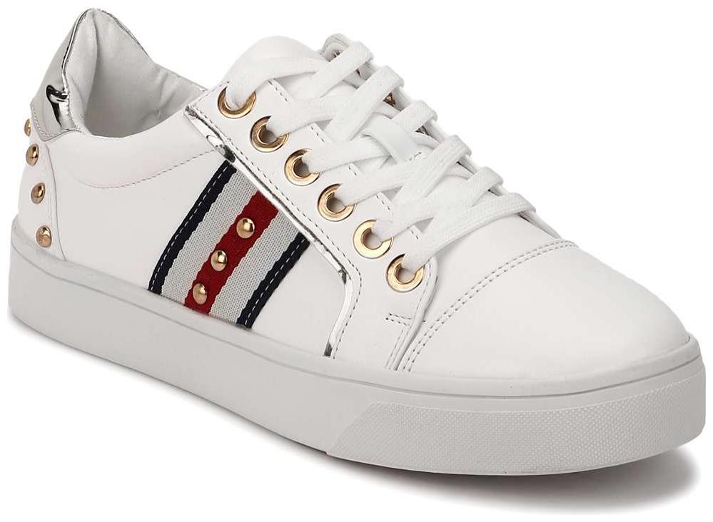 

Truffle Collection White PU Pearl Detailing Lace-Up Sneakers