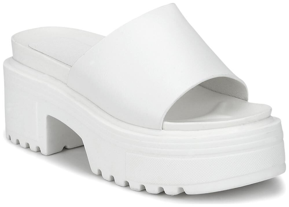 

White PU Slip-on Cleated Bottom Platform Block Heels