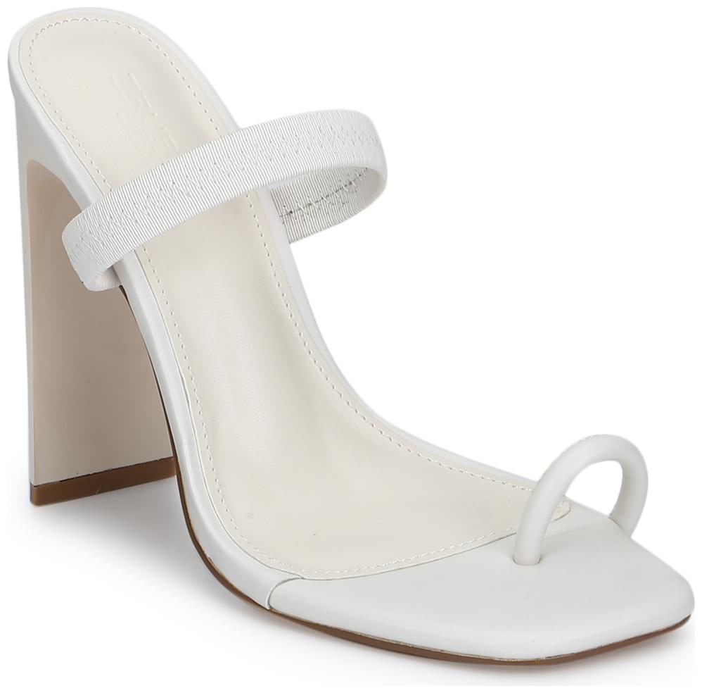 

White PU Slip-On Slim Block Heels