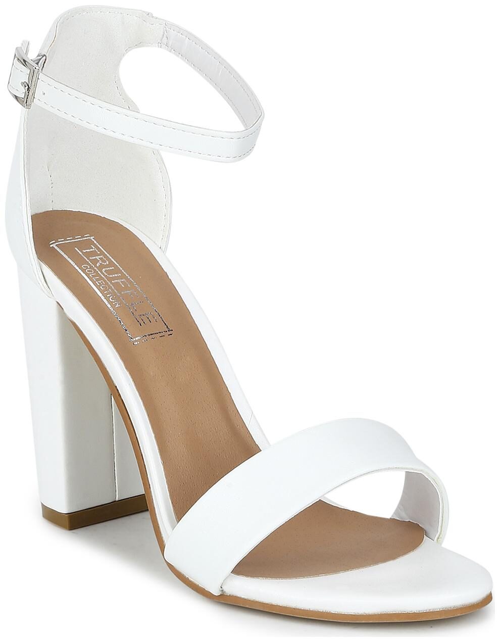 

White PU Weave Block Heel Sandals