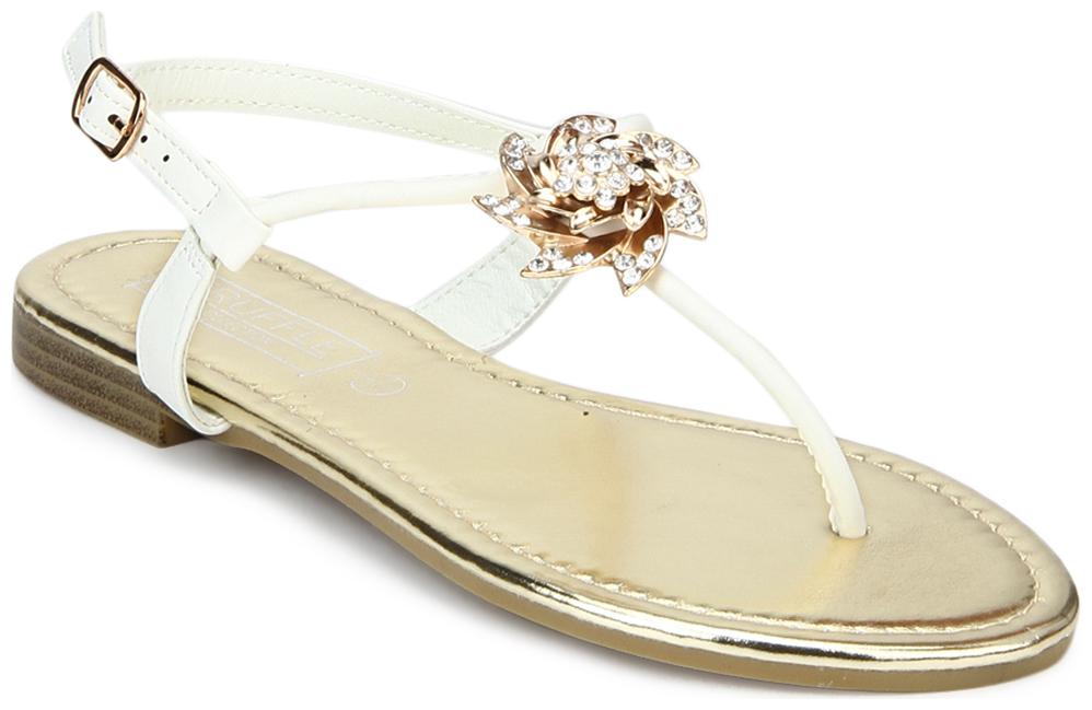 

Truffle Collection White Rose Embellished Ankle Strap Flat Sandals