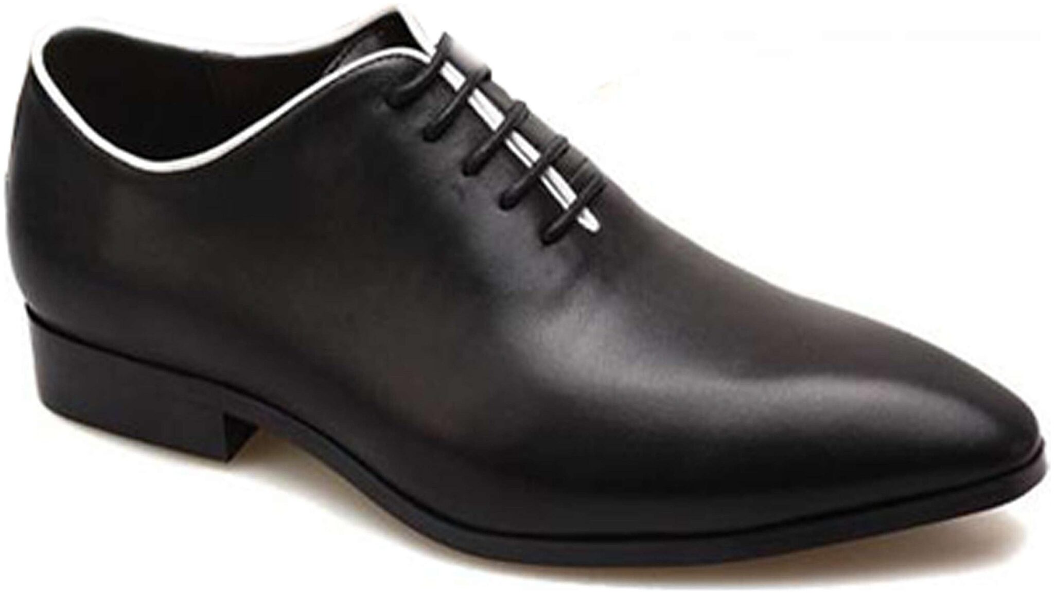 

Wolven Handmade One Piece Black Chuu Leather Shoes with TPR Black Sole