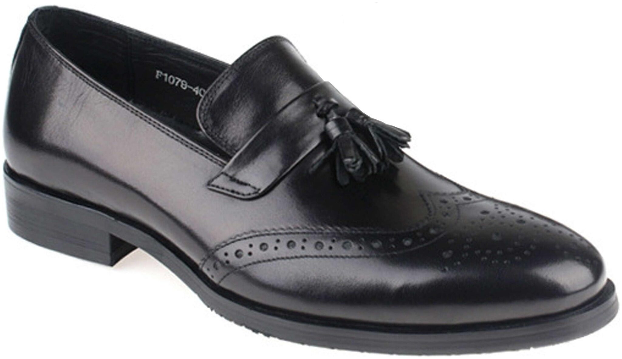 

Wolven Handmade Office Black Slipon Leather Shoes with TPR Black Sole