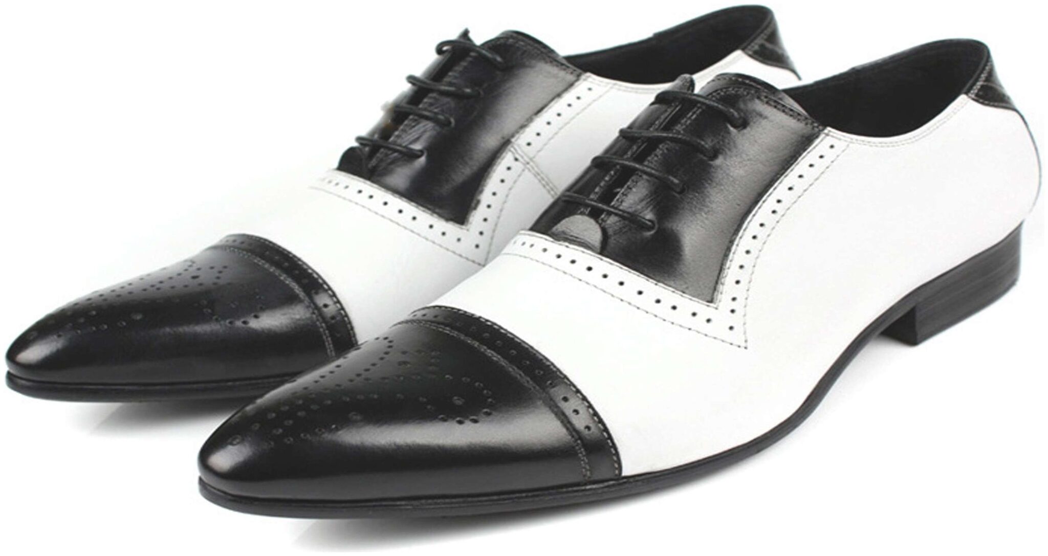 

Wolven Handmade Tan and White Leather Wedding Shoes with TPR Black Sole