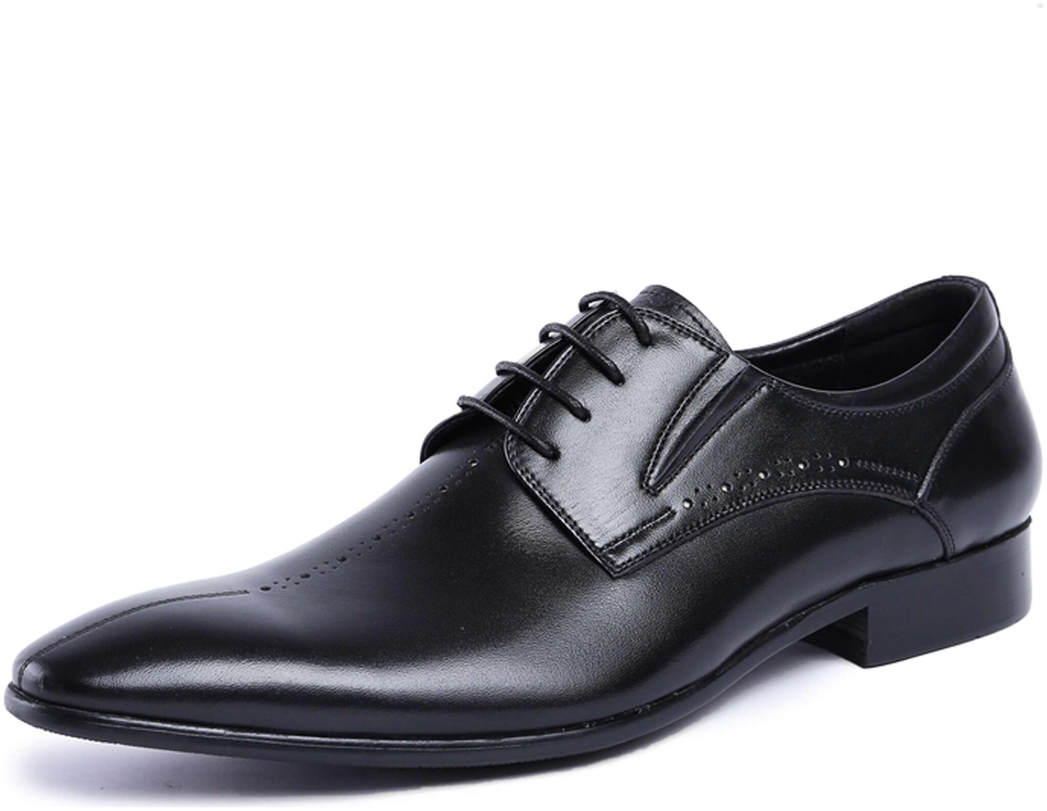 

Wolven Handmade Formals Elastic Black Leather Shoes with TPR Black Sole