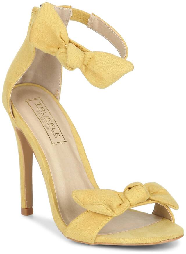 Truffle Collection Yellow Bow Ankle Strap Stilettos