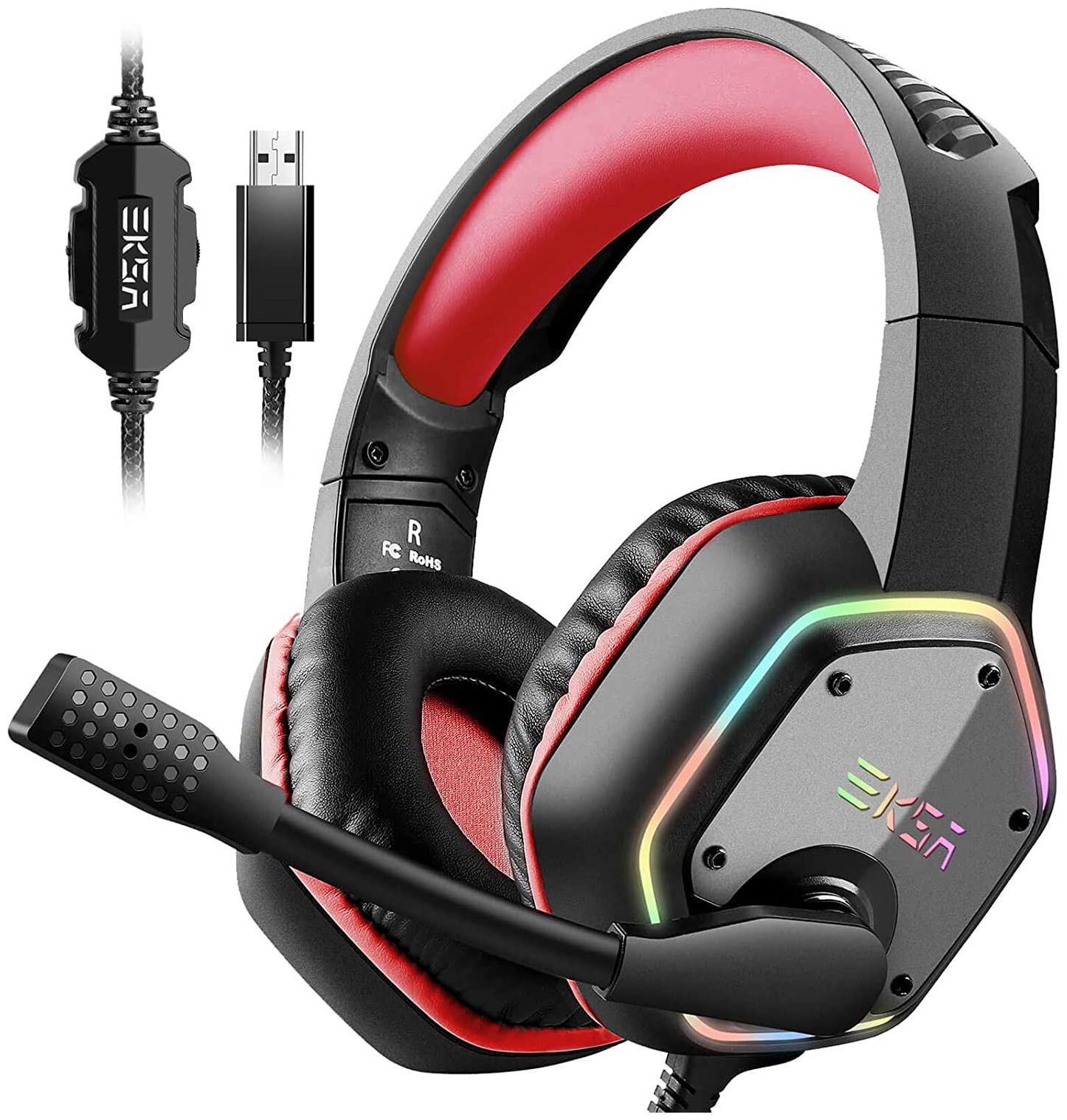

EKSA E1000NCMRB Over ear Gaming Headsets With Mic - Red