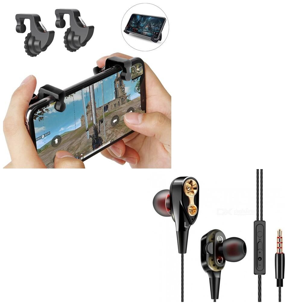 

Freckle Mobile Game Controller Shooter Trigger Fire Button Handle With Free 4D Bass Stereo Dual Driver Sport Wired Earphone