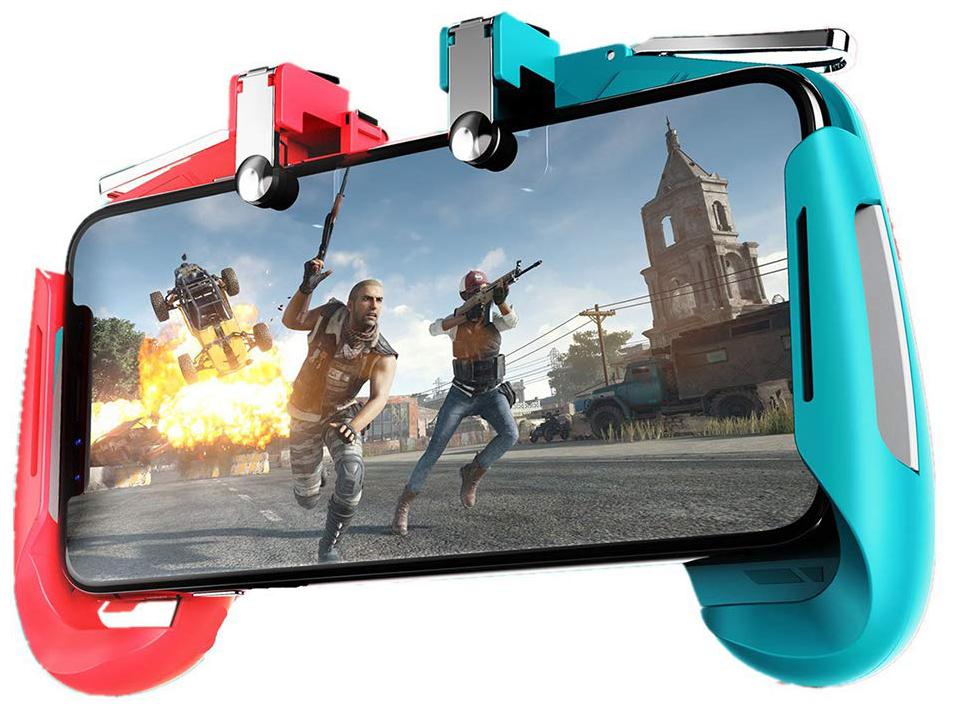 

TSV AK-16 Big PUBG Trigger Fire Button Aim Key for v3 0 Rules of Survival with Portable Grip Extended Handle Game Controller Gamepad (Blue Red)
