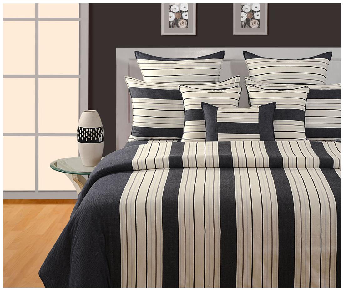 

Swayam Cotton Striped King Size Bedsheet 180 TC ( 1 Bedsheet With 2 Pillow Covers Black )