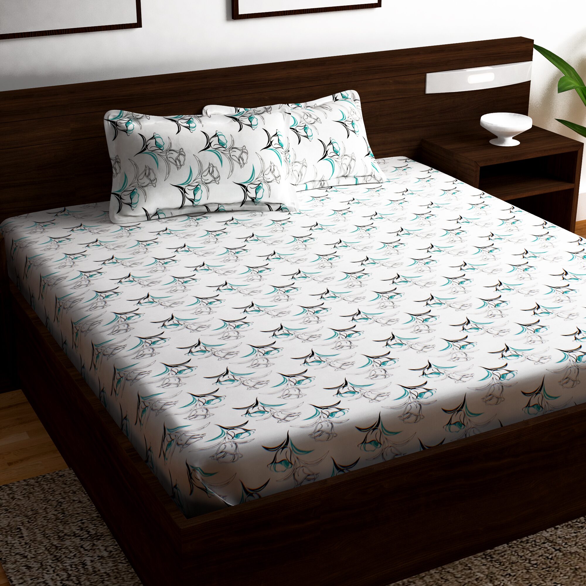 

Story Home Cotton Printed Double Size Bedsheet 152 TC ( 1 Bedsheet With 2 Pillow Covers Blue )