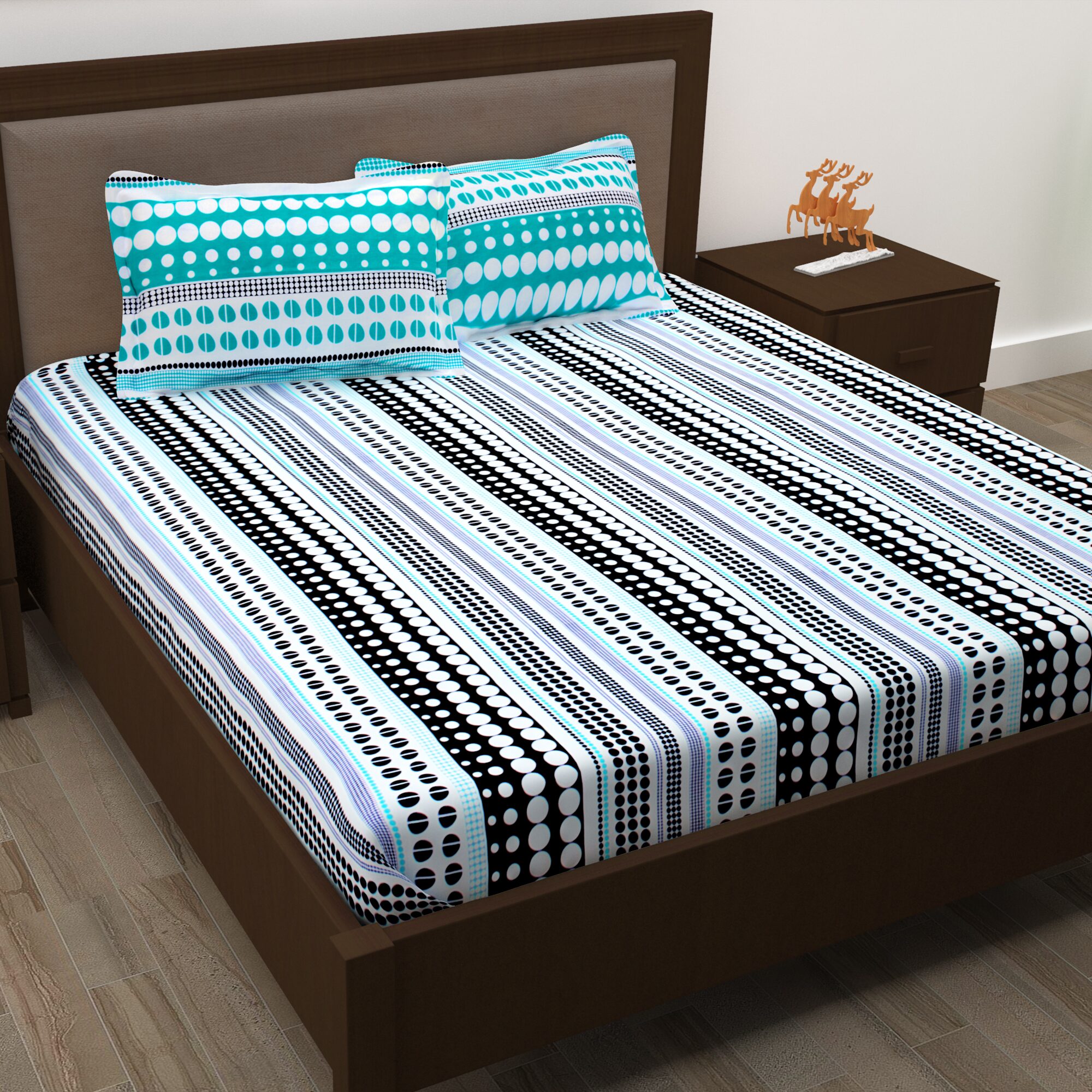 

Story Home Cotton Printed Double Size Bedsheet 186 TC ( 1 Bedsheet With 2 Pillow Covers Black )