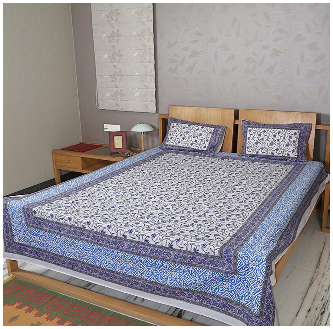 

Rajrang Cotton Printed Double Size Bedsheet 104 TC ( 1 Bedsheet With 2 Pillow Covers White )