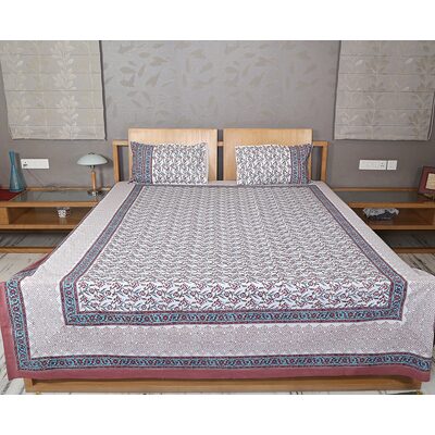 

Rajrang Cotton Printed Double Size Bedsheet 104 TC ( 1 Bedsheet With 2 Pillow Covers White )