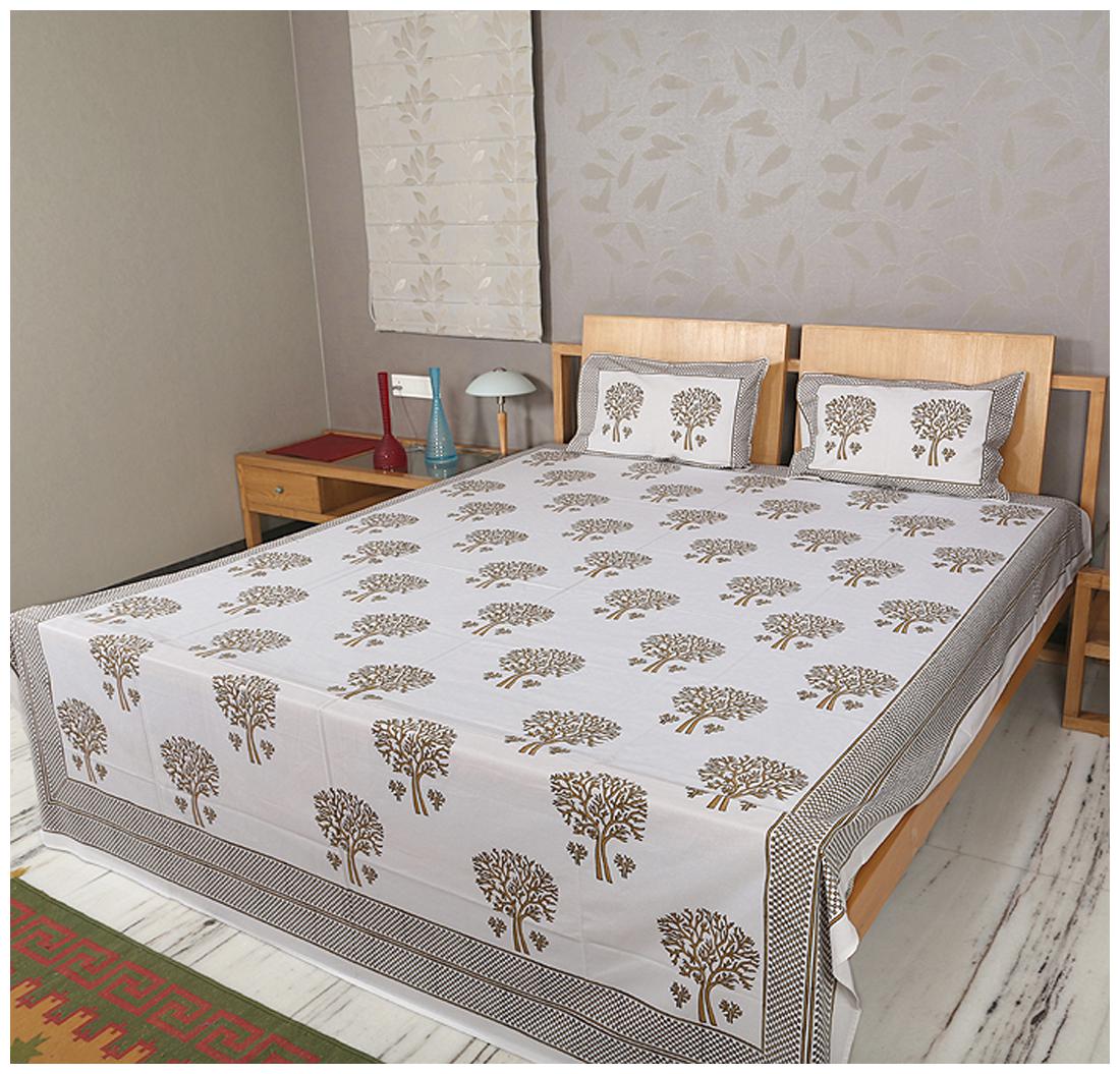 

Rajrang Cotton Printed Double Size Bedsheet 104 TC ( 1 Bedsheet With 2 Pillow Covers White )