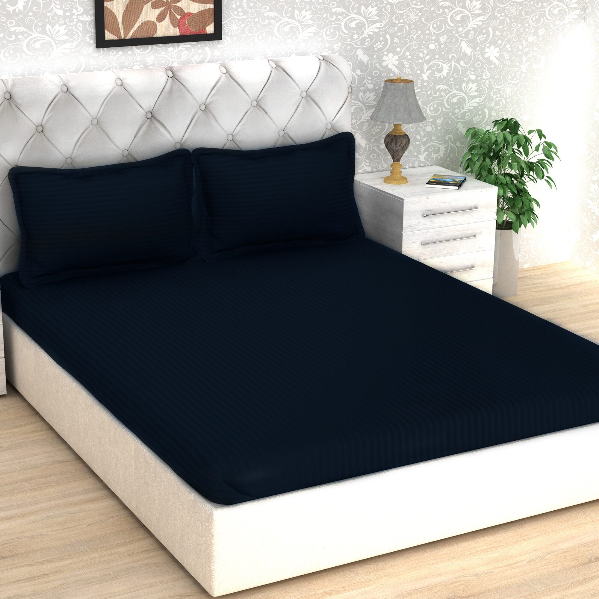

Story Home Cotton Geometric Double Size Bedsheet 300 TC ( 1 Bedsheet With 2 Pillow Covers Blue )